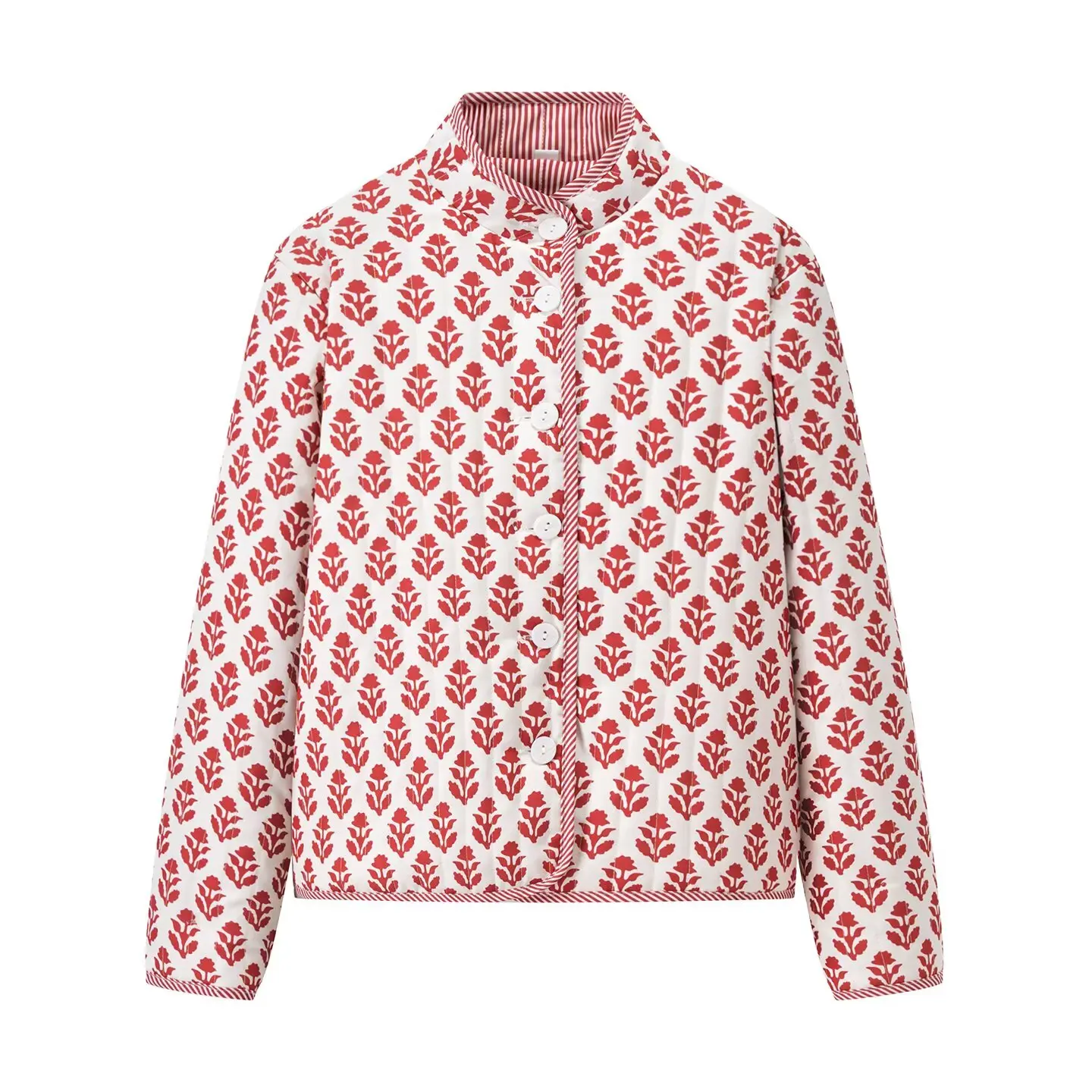 

Двусторонняя одежда, хлопковая куртка с модным принтом и воротником-стойкой, осеннее новое поступление, женская одежда JNLEAOG, длинная одежда для поездок на работу...