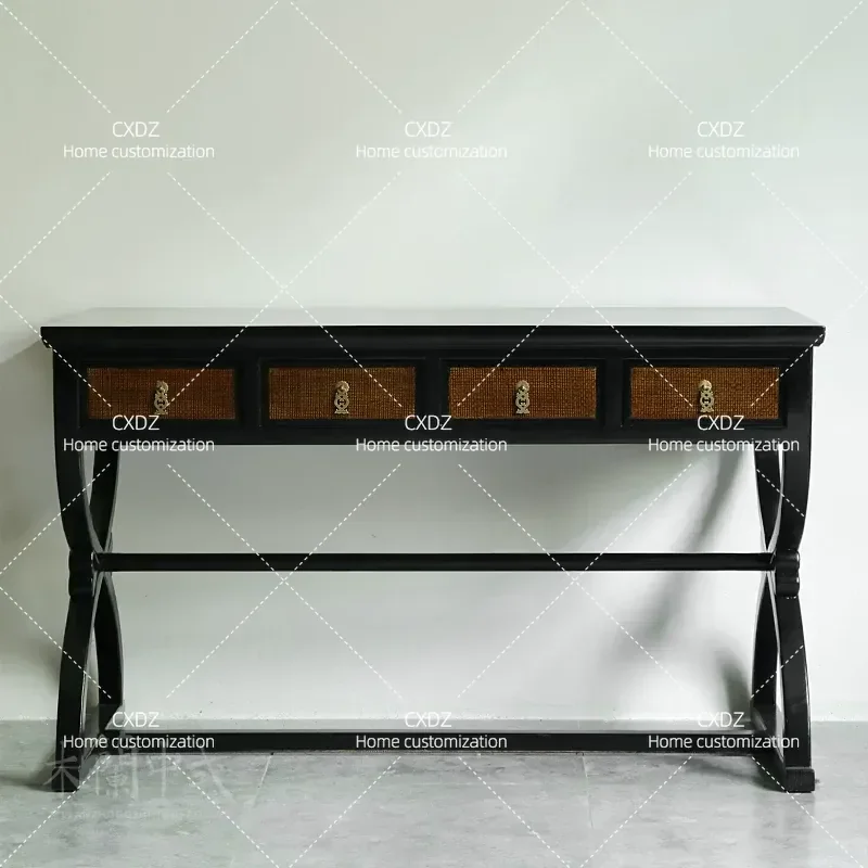 Simple Solid Wood Long Table with Cross Legs for Bedroom Living Room Office Computer Desk New Style