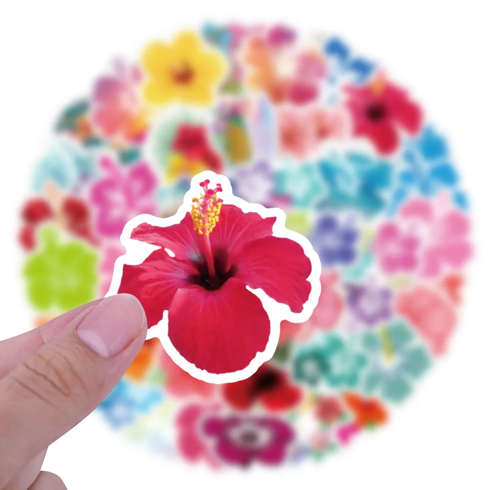 

60pcs Fresh Hibiscus Flower Stickers Laptop Bicycle Guitar Skateboard Sticker Kid DIY Graffiti Waterproof stickers