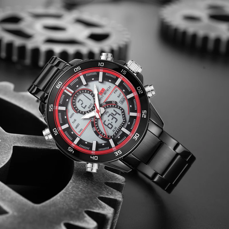 Cosas De Hombre Retro Black Men's Hybrid Watch - Digital Analog Display Quartz Movement Watch Vintage Alloy Case Watch