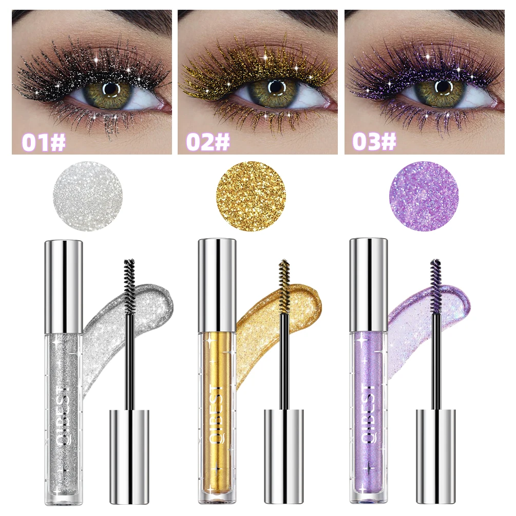 

QIBEST Colorful Glitter Mascara Quick Dry Curling Extension Diamond Shimmer Mascara Eyelashes Lengthening Eyes Makeup For Women