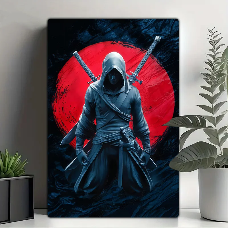 Vintage Samurai Aluminum Wall Art Sign, 8x12 Inch Moisture-Resistant, High Bending Resistance, Versatile Seasonal Decor, 2D Flat