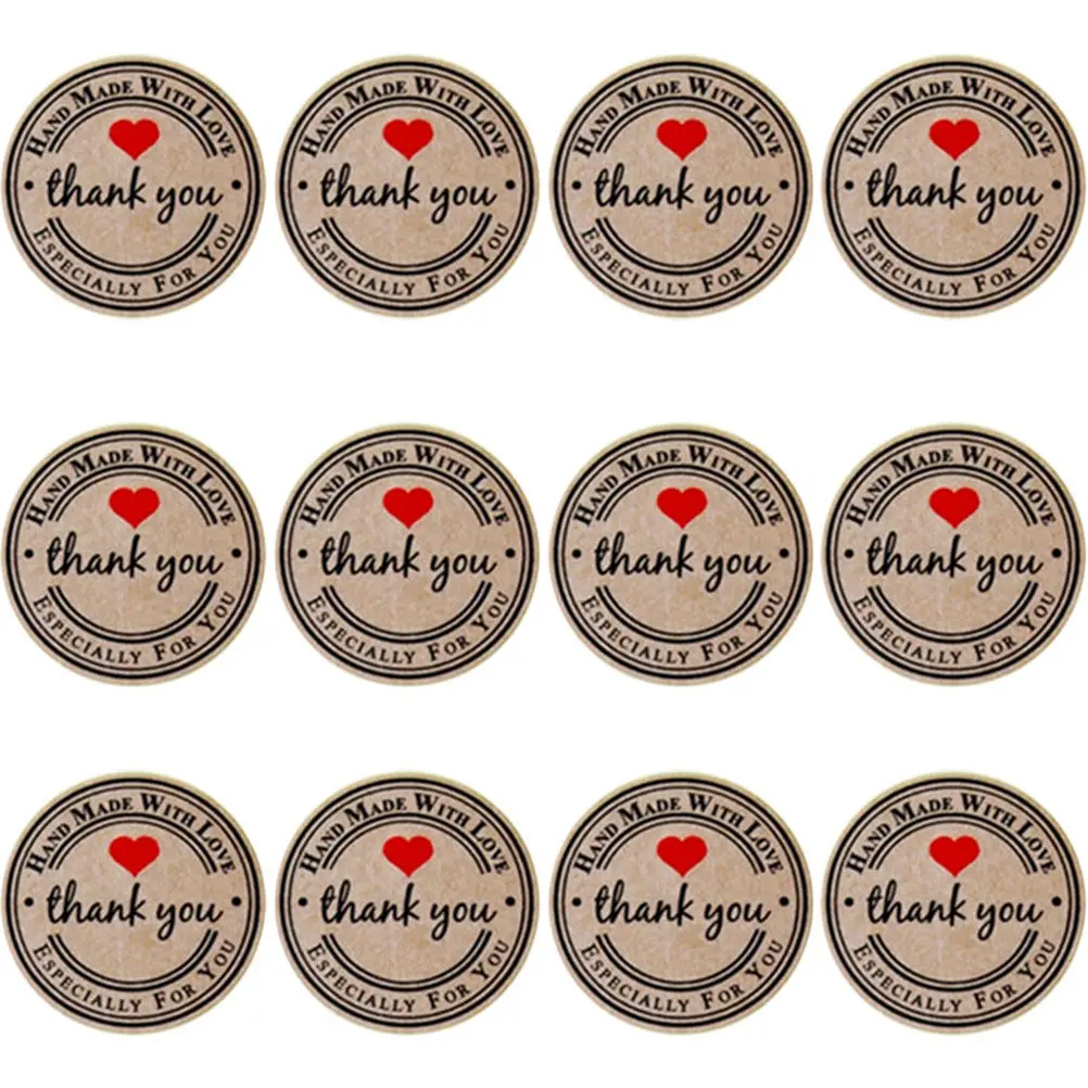 

500 шт. круглых самоклеящихся крафт-наклеек в форме сердца в рулоне для декора выпечки, запечатывания пакетов для конфет, благодарственные этикетки ручной работы