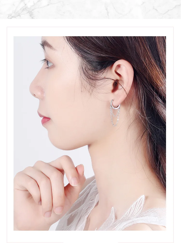 Stamp 925 Sterling Silver Double Layer Chain Tassel Hoop Earrings For Women Popular Cold Style Women Fashion Jewelry 2026 New