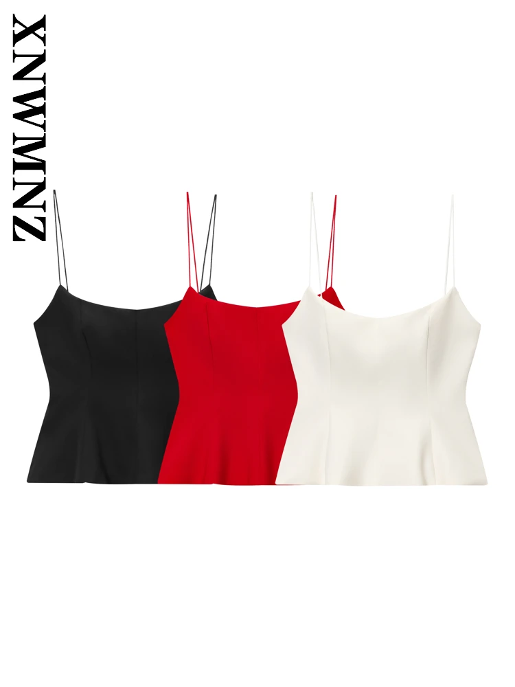 

XNWMNZ 2025 Summer Women Clothing Casual Simple thin shoulder strap Sleeveless Backless Linen Sexy Chic Lady Fashion Slip Top