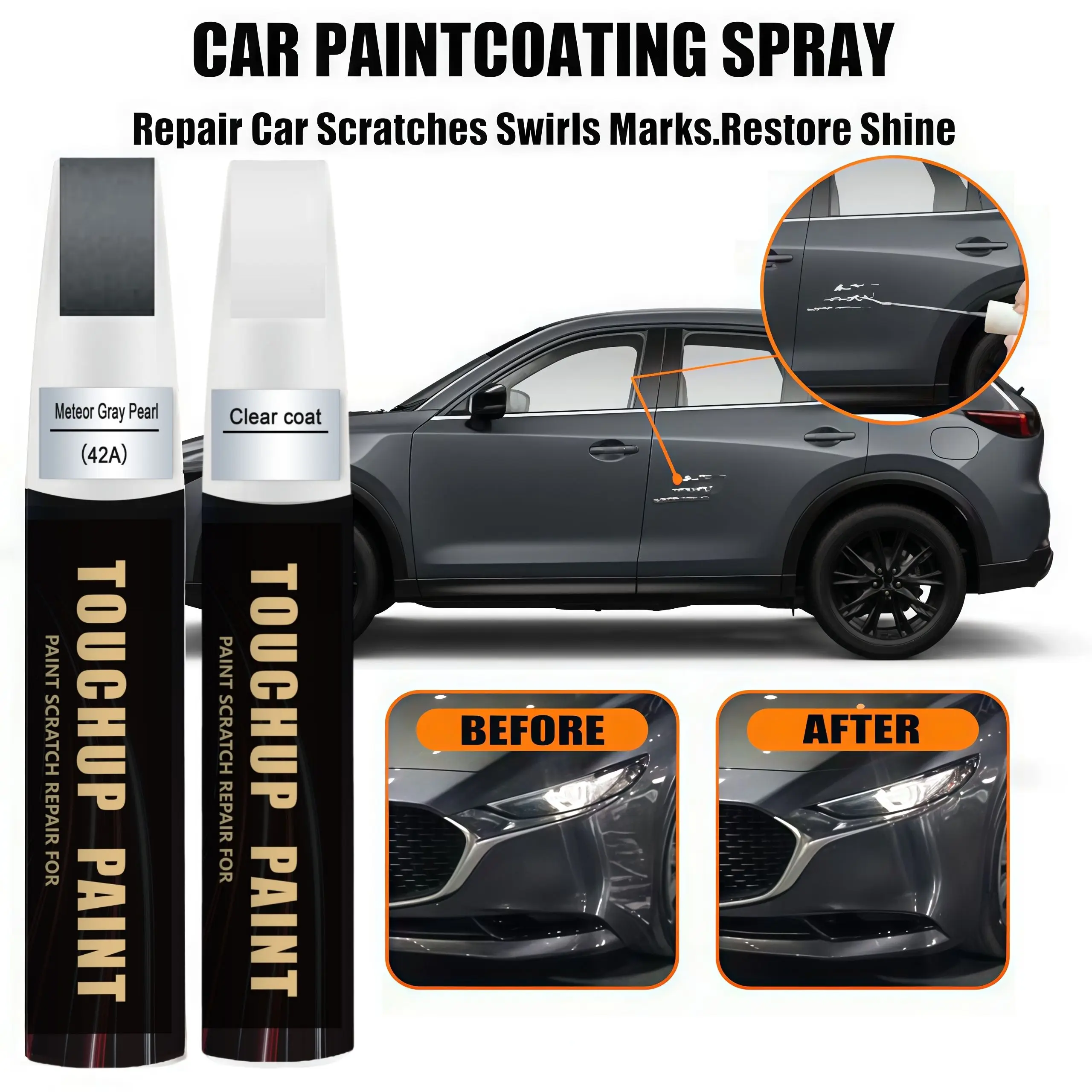 Meteor Gray Pearl 42A for Mazda Touch Up Paint Kit[2K Clear Coat Included],Exact Color Match Touch Up Paint