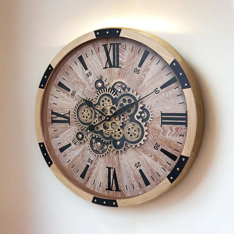 Vintage Wall Clock Wooden Luxury Wall Watches Living Room Decoration Clocks Large Bedroom Watch Elegant Aesthetic Home Decor