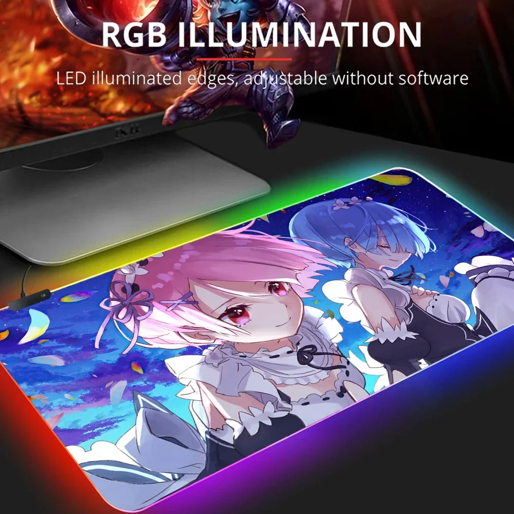 

Re Zero Anime RGB Mouse Pad PC Gamer Computer Laptop Table LED Luminous Keyboard Mouse Mat Kawaii Girl Large Mousepad Desk Mat