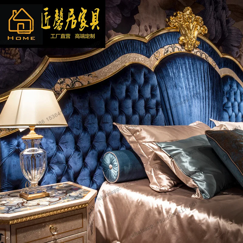 Italian shell inlaid fabric double bed European master bedroom princess queen bed villa furniture