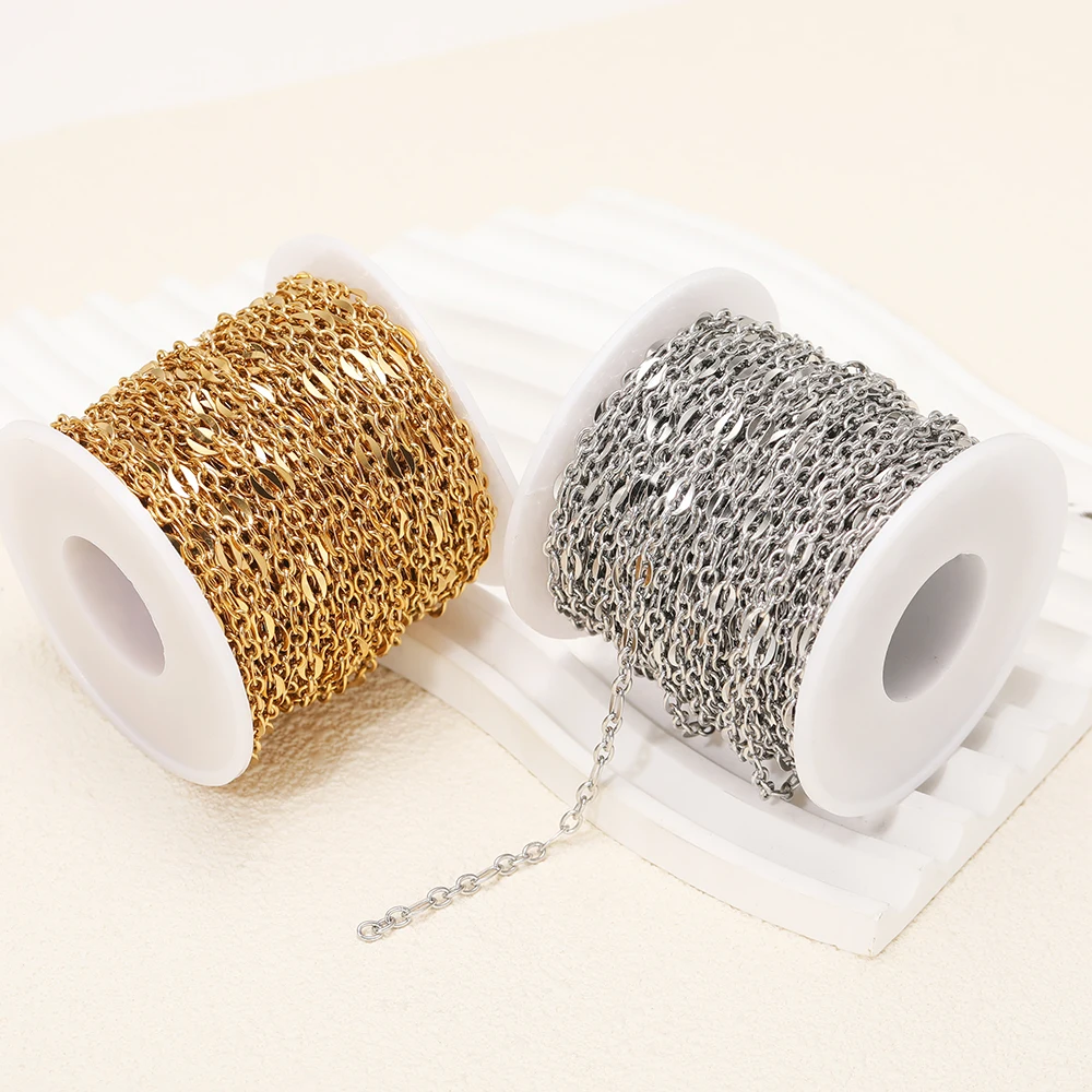 1 Meter 18K Gold Plated Stainless Steel 3:1 O Link Rolo Cable Chains for Necklaces Bracelets Making DIY Crafts Jewelry Supplies view 3