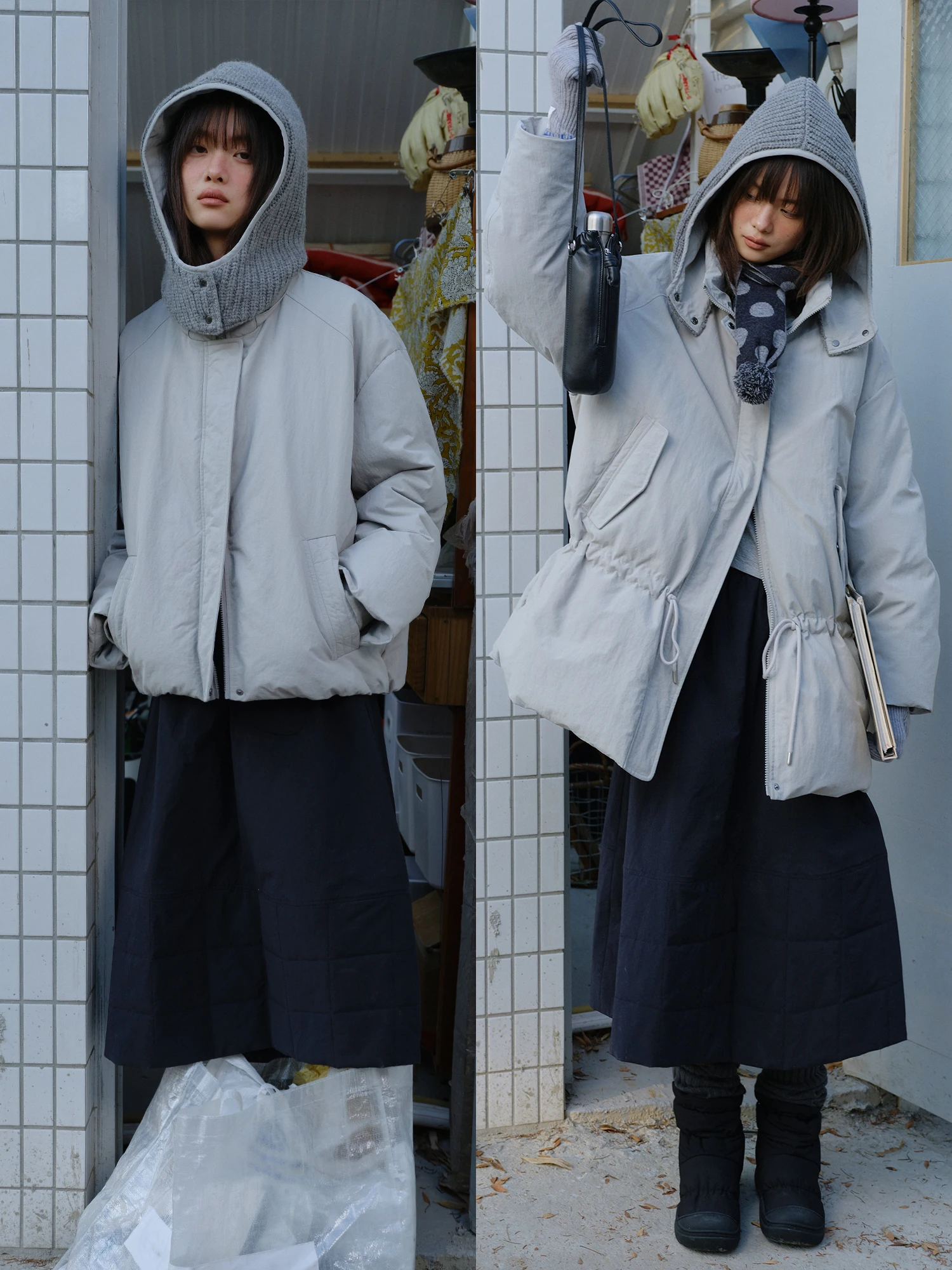 

Теплая вязаная шапка с отстегивающимся капюшоном, наполненная 90% белым пухом, повседневная, свободного кроя, из нейлоновой ткани, утепленная, китайская.