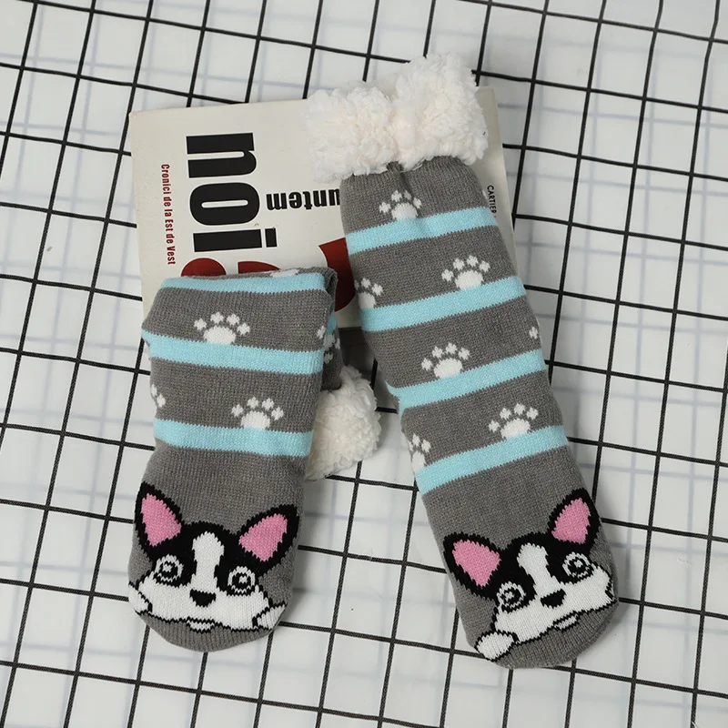 Fuzzy thermal Socks Women Winter Funny Cat Dog Cute Kawaii Non Slip Cartoon Sleeping Soft Comfy Female Floor Slippers Sock