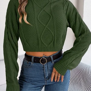 Bir kazak örme uzun kollu kadın kazak, tek renkli, ceket, gündelik, beyaz, ordu yeşili, kırmızı, sonbahar, kış giysileri Tişörtün ilk 10 satışı askeri yeşil, kadınsı-no. 7