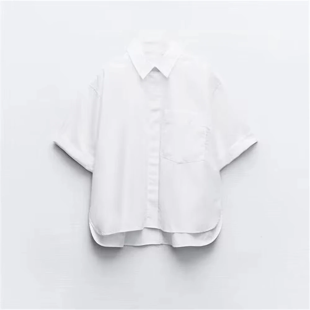 

Fashionable and casual two-color temperament versatile commuter style short-sleeved pocket decoration poplin shirt