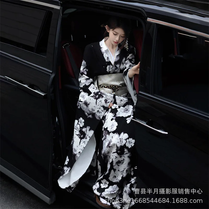 Modified Kimono Yakuza Formal Black and White Color Photography/Performing Dress Cosplay Costume