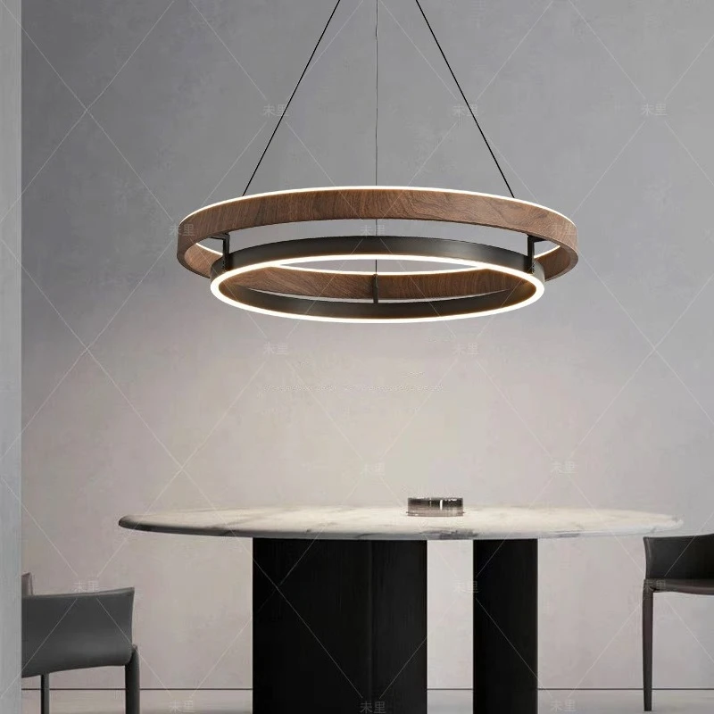 Black Modern Minimalist Aluminum Pendant Lights LED Wood Grain Living Room Restaurant Designer Indoor Home Decor Rotundity Lamps