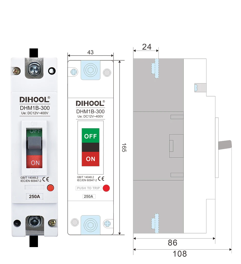 DC Mccb Circuit Breaker DC12V 24V 36V 48V 96V 120V 100A 200A 300A 400A Solar Battery Protector Car Charging Pile Isolator