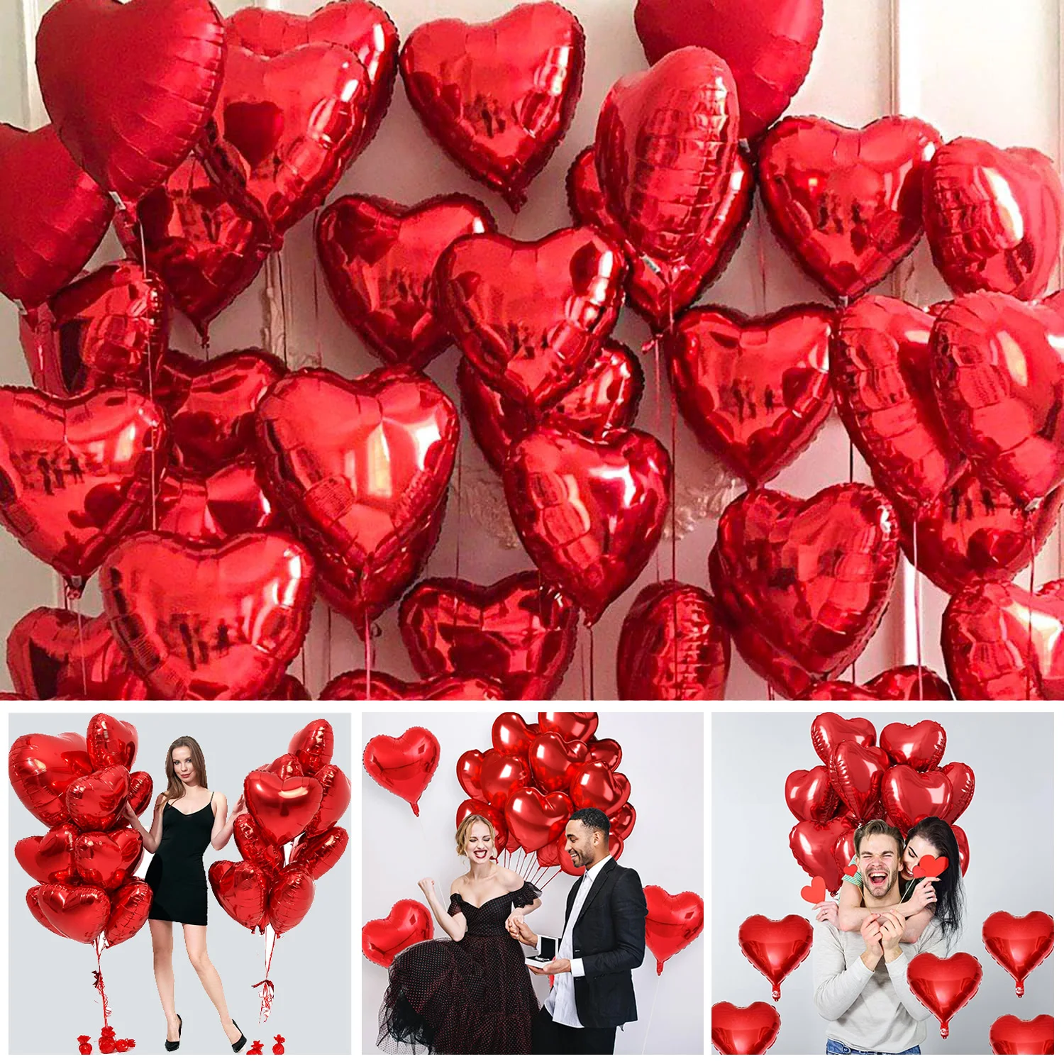 5/10/20/30/40/50pcs 18Inch Red Heart Foil Balloon for Valentine's Day Birthday Wedding Bridal Shower Engagement Party Decoration