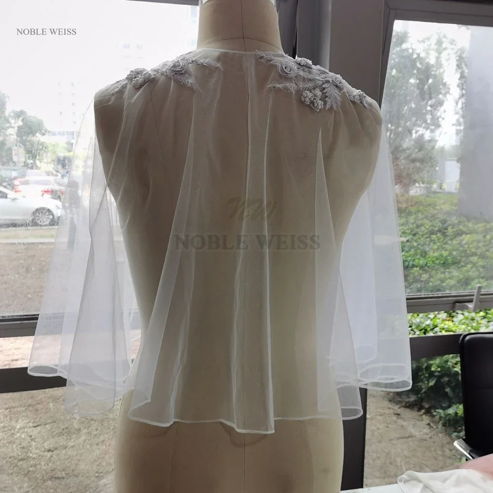 Weicher Tüll, Hochzeit, Umhang, Schulterapplikationen, Braut-Bolero-Jacke, Spitze, für Damen, formelle Kleidung, individuell gestaltet