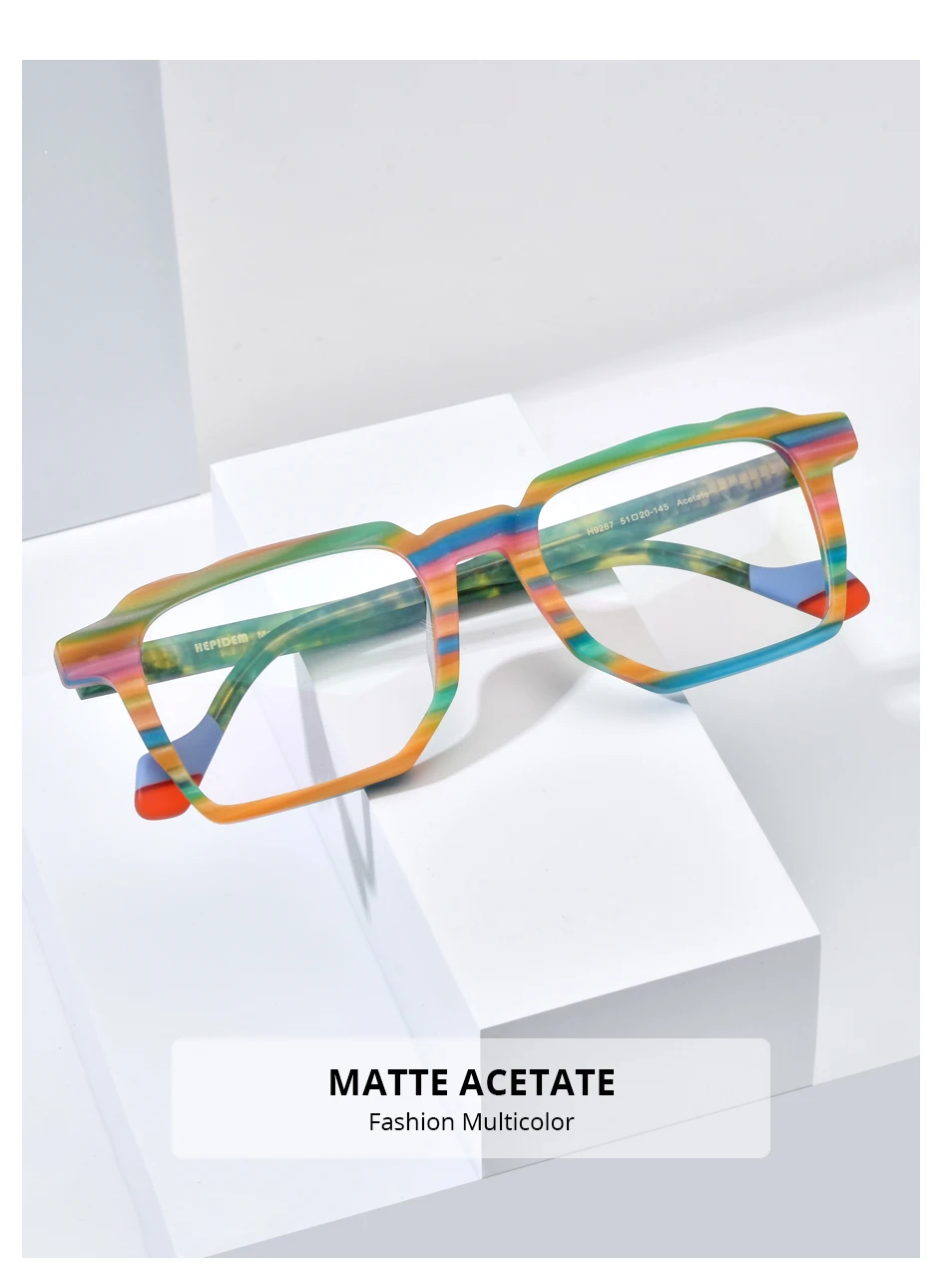 HEPIDEM Multi-Acetat-Brillengestell, Herren- und Damenmodell, Markendesign, quadratische Brille, japanische Handarbeit, Johnny Depp-Brille, 9269 – Detail 1