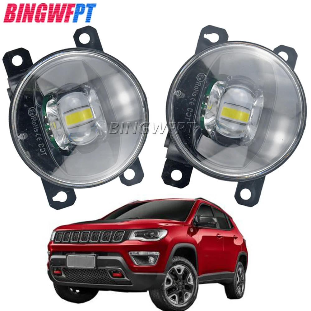 2Pieces Car External LED Lens Fog Light Assembly For Jeep Compass MP 2017 2018 2019 Fog Daytime Running Lamp DRL 12V H11 Styling