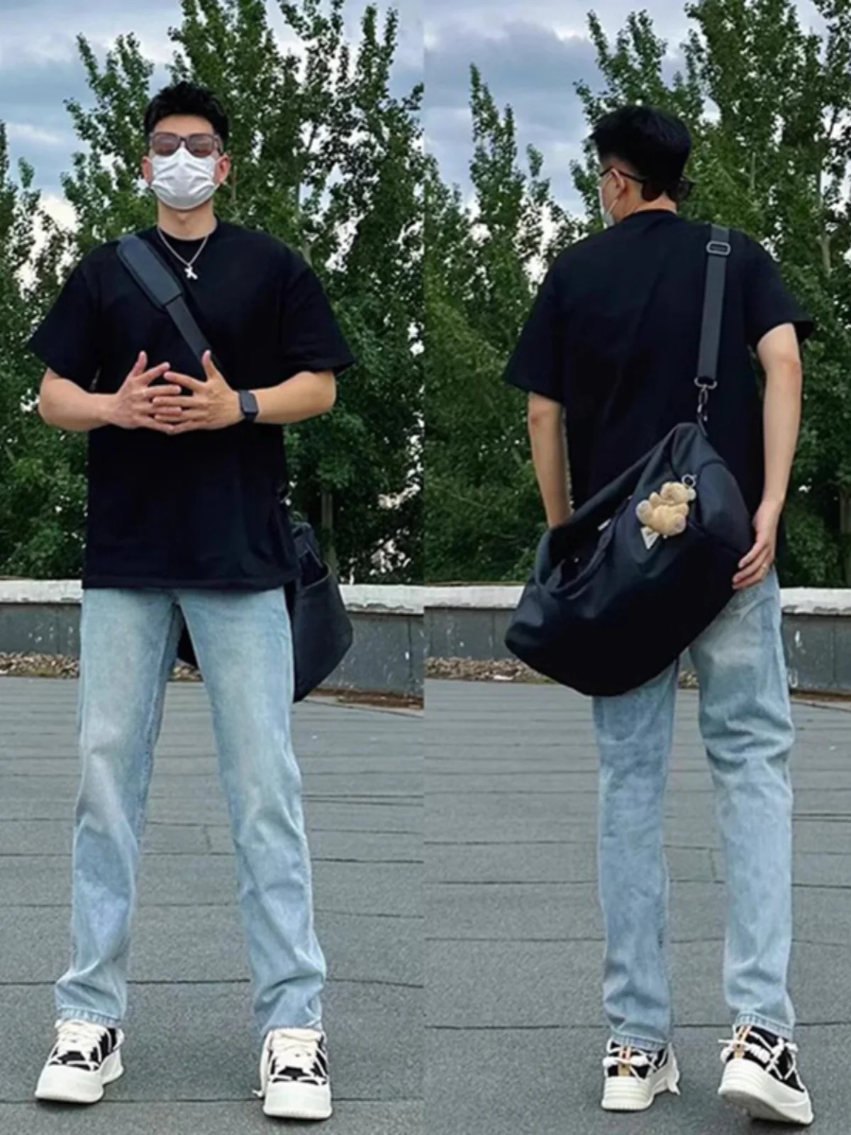 

Light Blue Thin Jeans Men Summer Trendy Slim Straight Pants Cool Casual Long Trousers Wear Resistant Cotton Polyester Blend