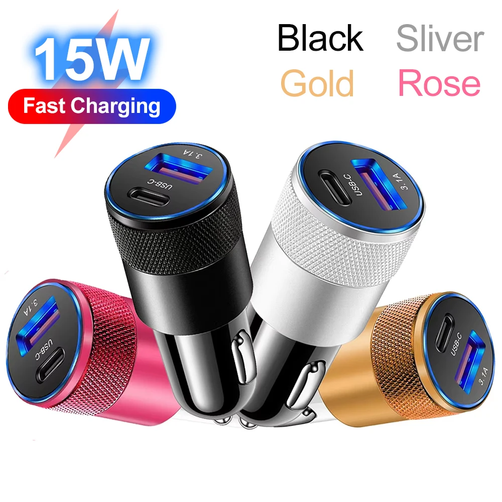 3.1A USB Car Charger Type C Fast Charging Phone Adapter For Xiaomi Huawei PD Phone Charger Adapter Socket Cigarette Lighter