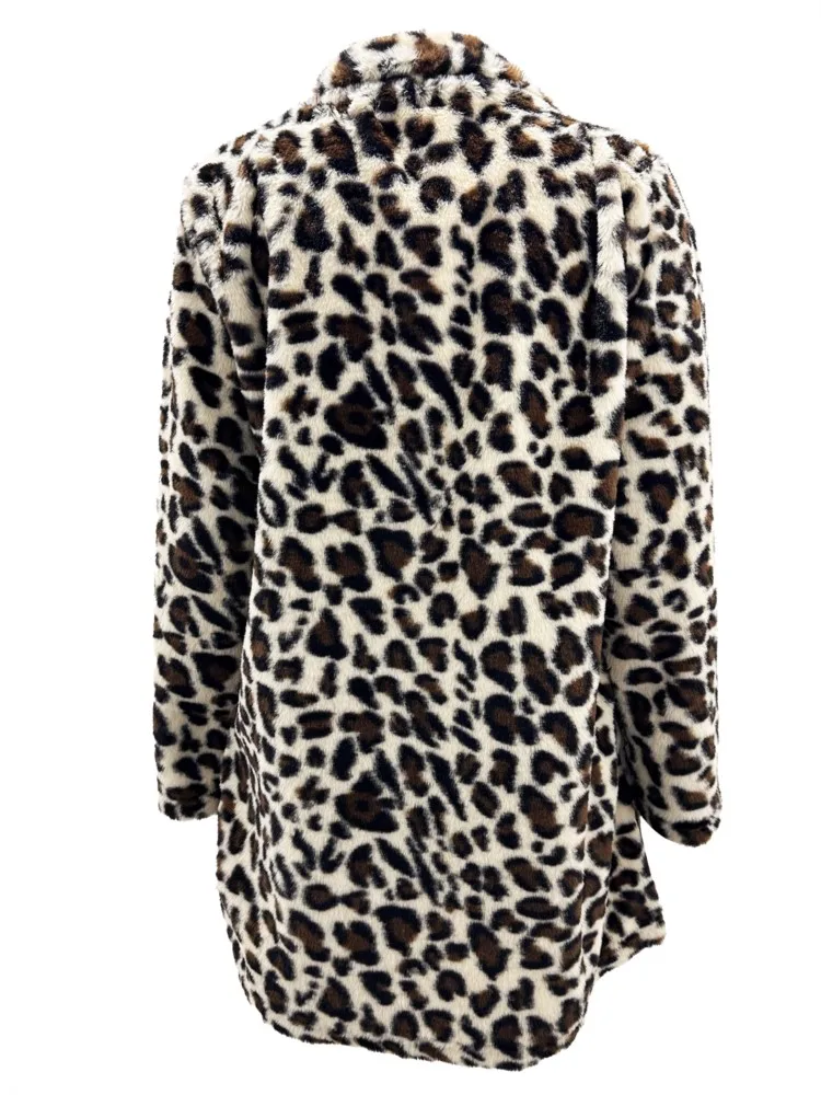 2025 여성 가을 겨울 자켓 코트 패션 레오파드 자켓 스트리트웨어 플립 칼라 따뜻한 자켓 우아한 여성 롱 슬리브 코트