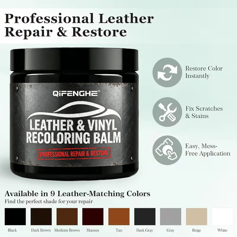 Car Leather Vinyl Recoloring Balm Black Scratch Remover Repair Restore Renovate for Seat Sofa Furniture Professional 30g