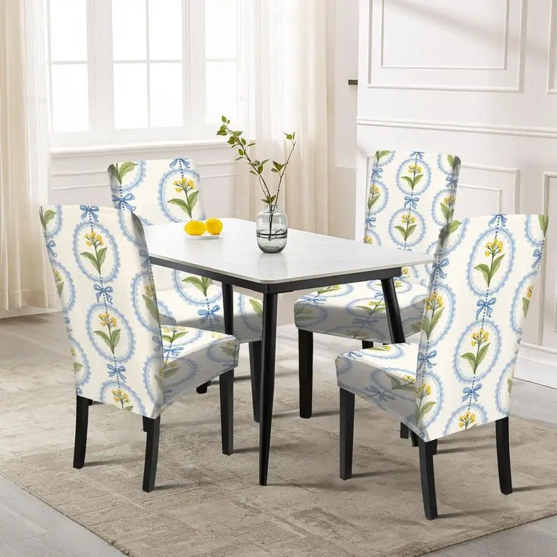 

Эластичный чехол для обеденного стула с принтом цветов и трав, с изображением примулы, для украшения отелей, банкетов и дома.
