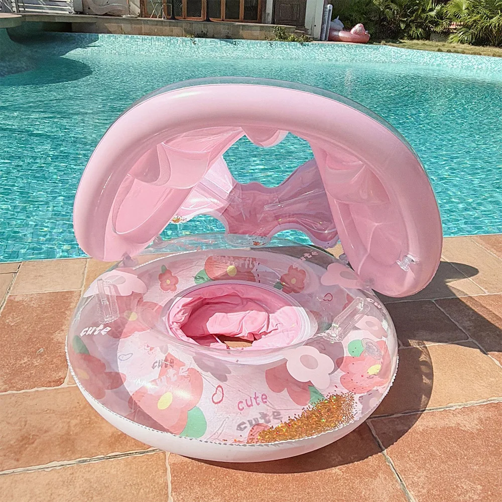 1Pcs Sunshade Swim Ring Swim Tube Inflatable Pool Float Swimming Circle Swim Accessory Summer Water Sport Swim Float﻿