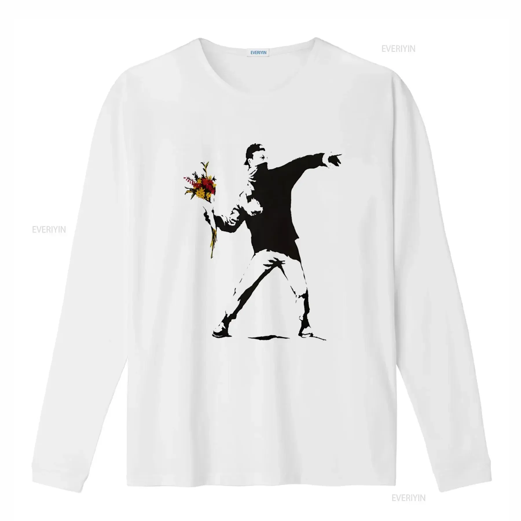 Banksy Flower Thrower Graffiti Art Urban T Shirt Top vintage Washed Stretched Soft designer clothes Versatile Unisex Breathable