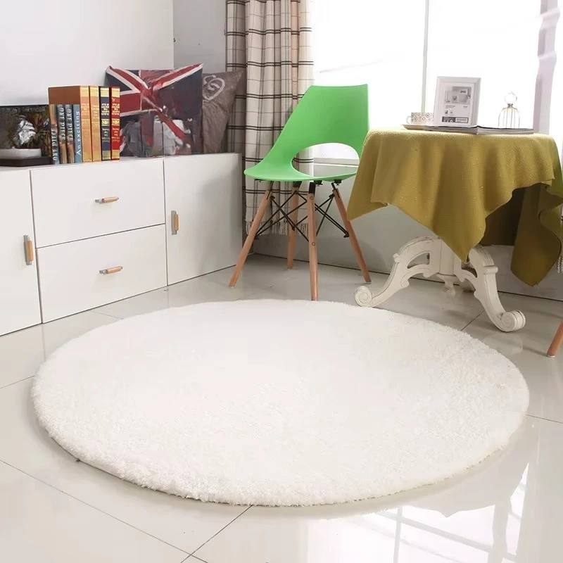 Circular Faux Lambskin Rug, Slip Resistant Floor Mat for Living Room & Bedroom Bedside
