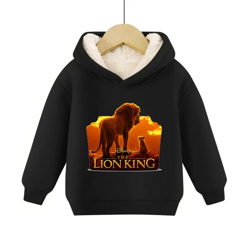 Mufasa Lion King Children Sweatshirt Cartoon Winter Fleece Thick Hoodie Long Sleeve Hooded Pullover Clothes Kids New Clothing