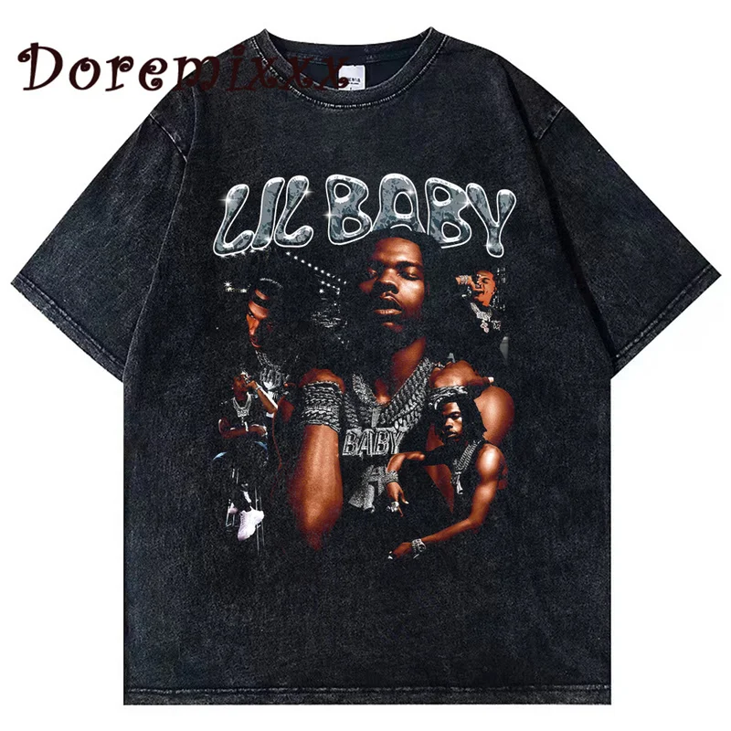 

Hip Hop Rapper Lil Baby T Shirt Vintage T Shirts Men Graphic Tee Shirt Oversized Cotton Short Sleeve Washed T-shirts Streetwear