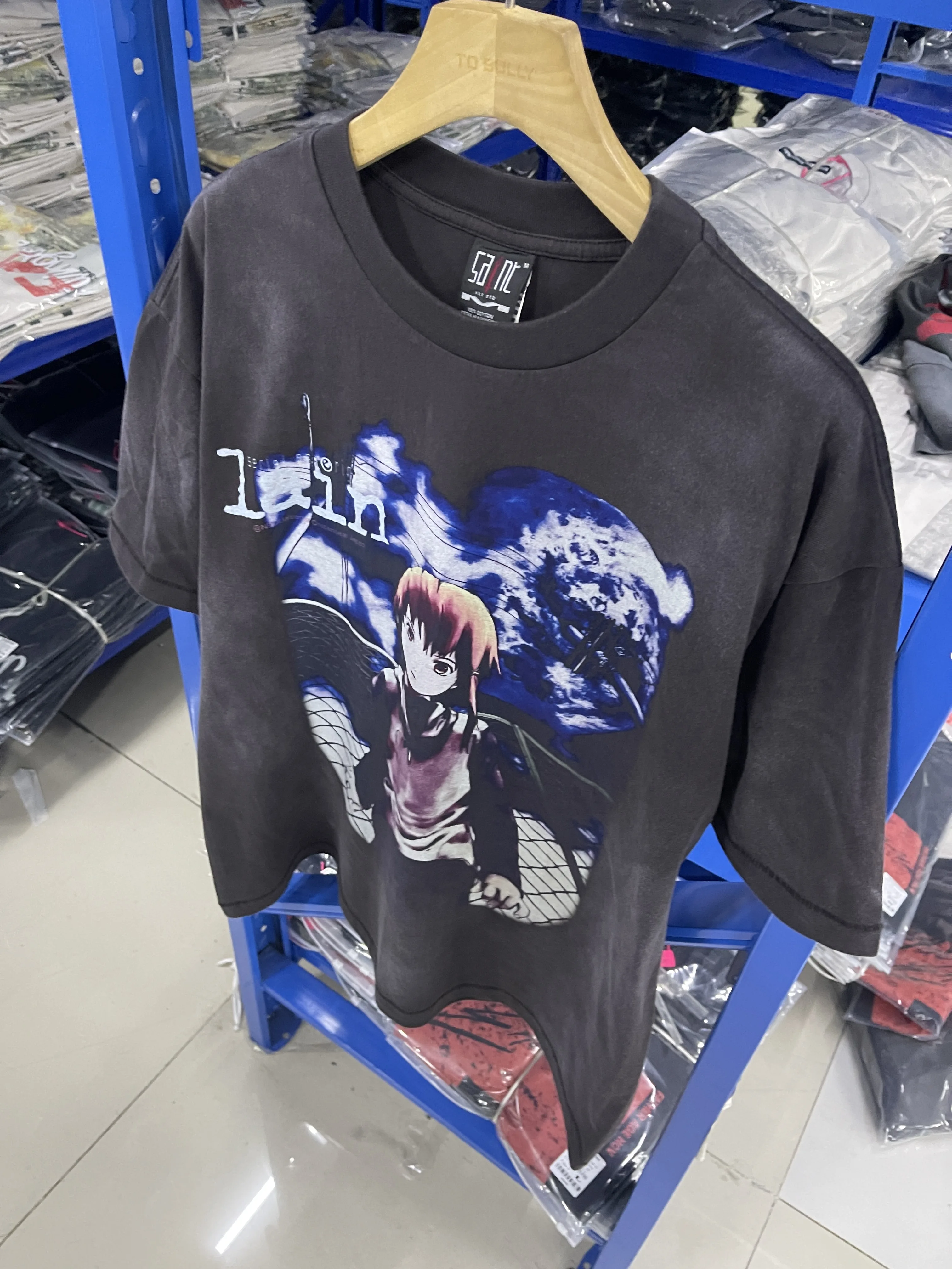 خمر سانت 25SS الصيف المسلسل أنيمي مطبوعة غسلها شارع العليا عادية فضفاض القطن المعتاد تي شيرت العصرية الجولة الرقبة القمم