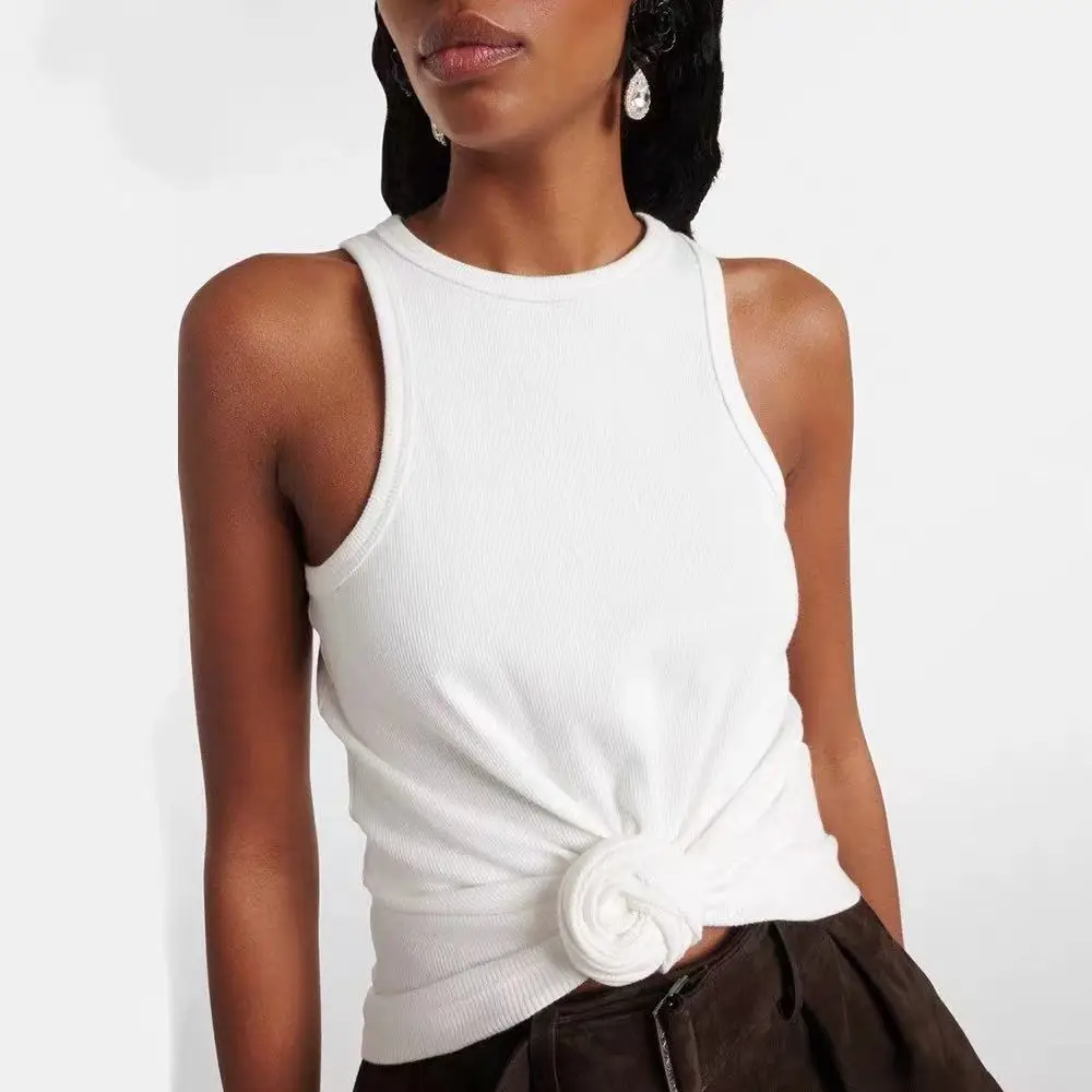 2026 Women’s Sleeveless Top – Pure Cotton, Cable-Knit, Pleated, Corset-Style, Sexy, Y2K-Inspired, Versatile Fashion Top bra