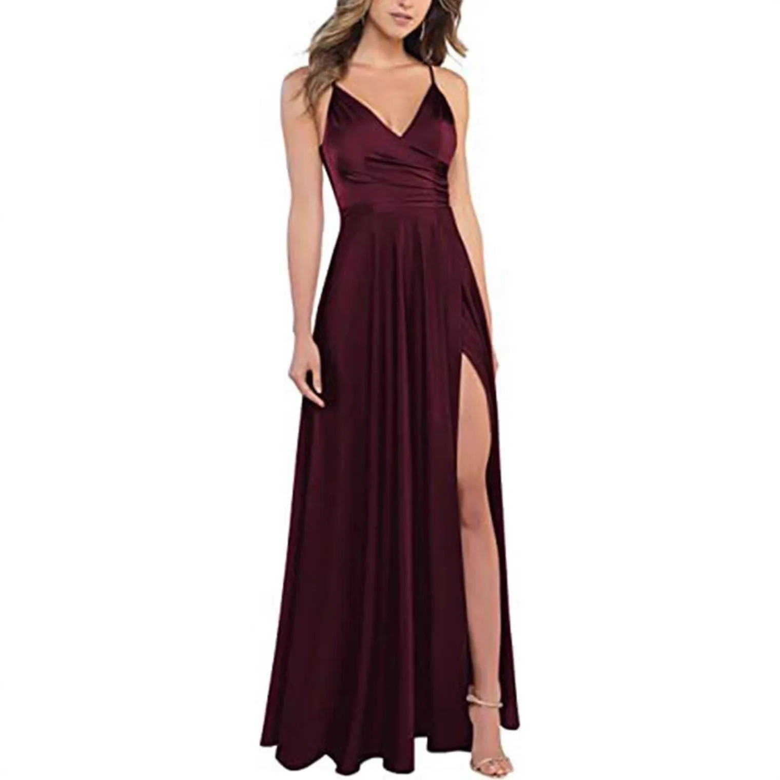 Gaun Panjang Satin Hitam Mewah Berbahan Halus dengan Tali Tipis, Kerah V, Model Wrap, Pinggang Berkerut, Belahan Tinggi, Panjang Menyentuh Lantai, Gaun Koktail Gala, Dapat Dipesan Sesuai Keinginan
