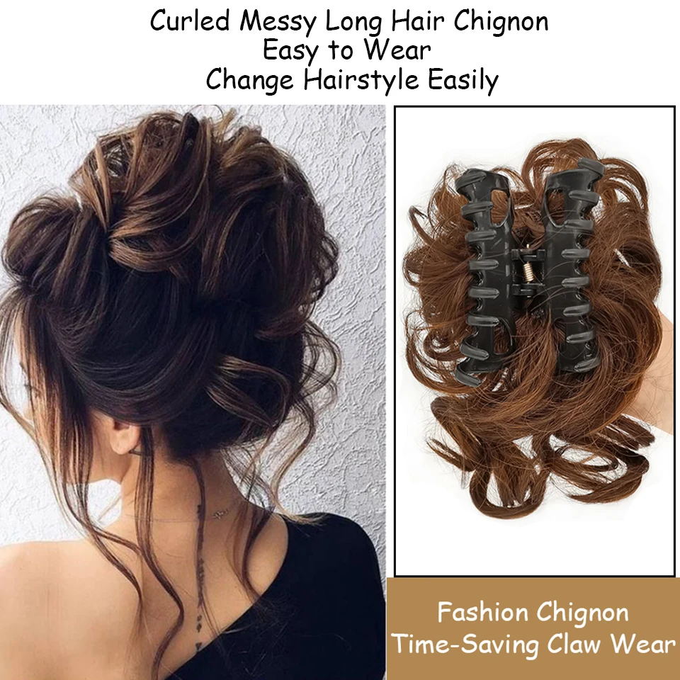 Synthetic Messy Curly Claw Hair Clip Bun Chignon Extensions Scrunchy Fake With Tail for Women Hairpieces