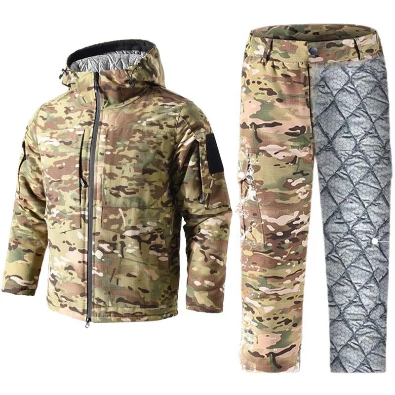 -22℃ Winter Jackets Men Parkas Heat Reflection Suits Tactical Jacket Warm Hooded Combat pants Camo Clothes Thermal Hiking Pants