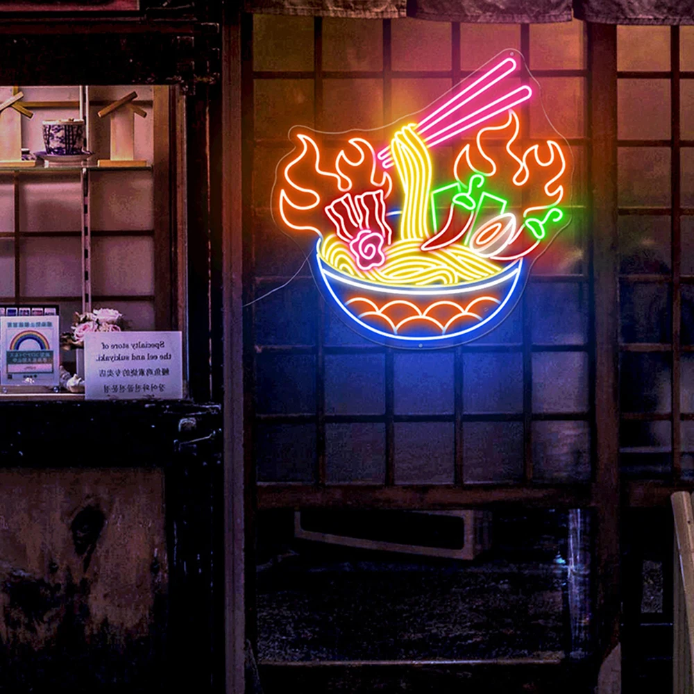 Hot Ramen Neon Sign Spicy Noodles Neon Delicious Noodles Japanesse Ramen Sign Custom Restaurant Kichen Decor Food Shop Led Light