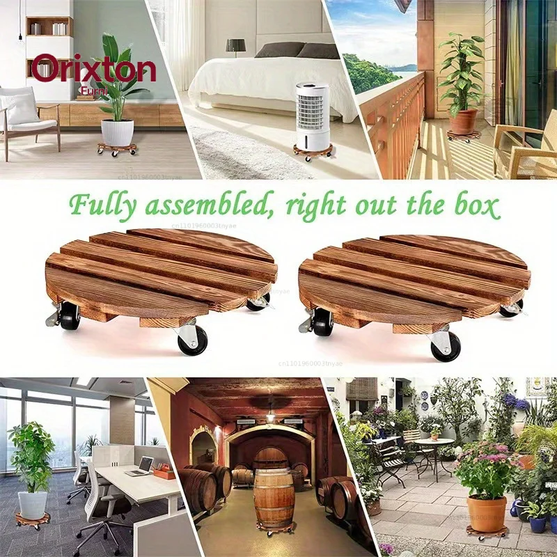 Plant Caddy Wooden Plant Stand Lockable Caster Wheels Heavy Rolling Stand Outdoor Indoor Plant Dolly Flower Pot Storage