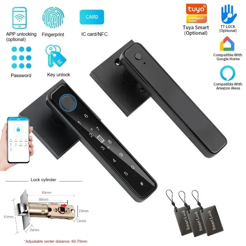 TTlock/Tuya Smart Door Lock Indoor Biometric Door Lock Fingerprint Password IC Card/NFC App Remote Unlock Electronic Door Lock