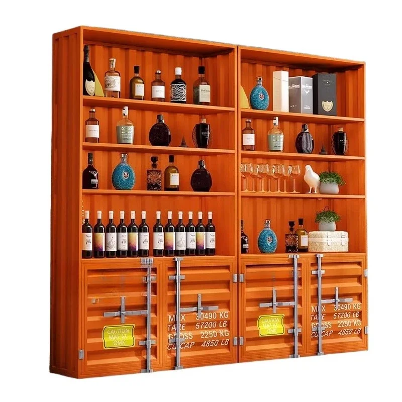 Industrial wine cabinet, container storage display cabinet, wrought iron rack