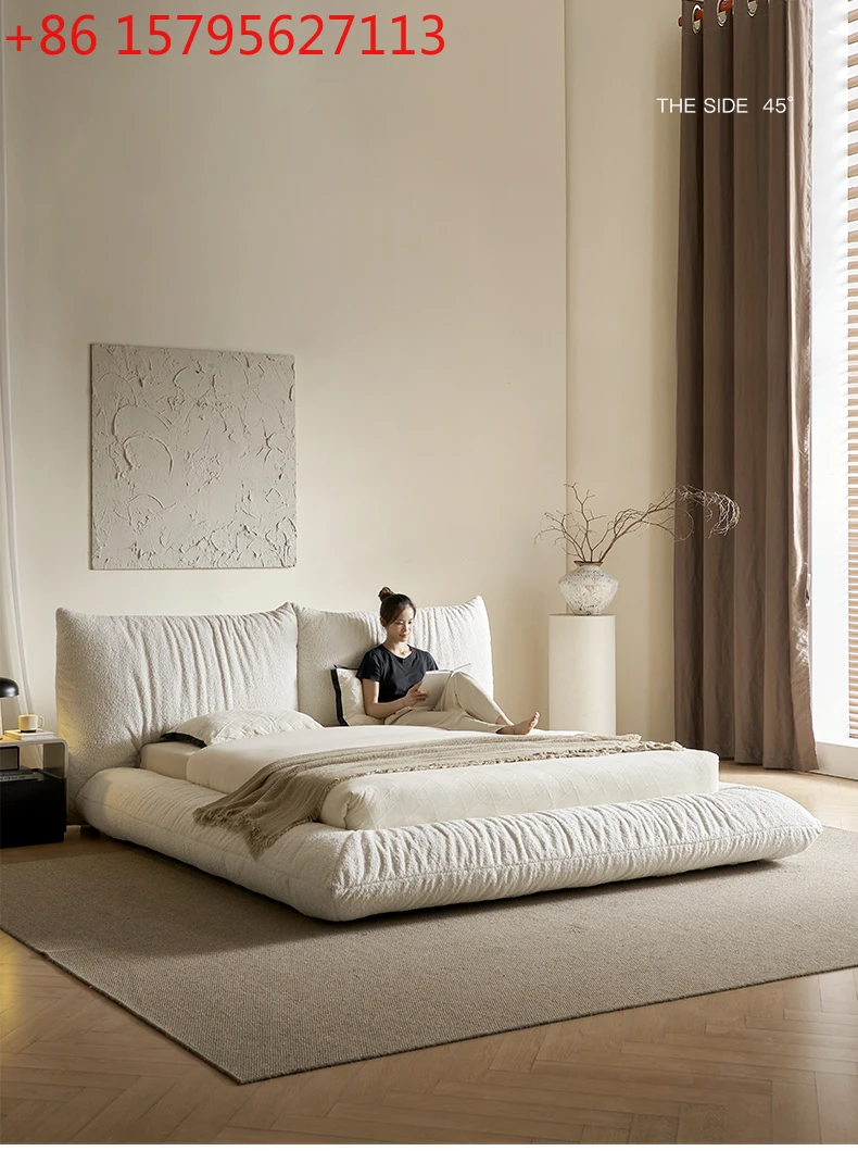 

Bread bed master bedroom does not disturb each other double floor petal French cream wind tatami lamb wool cloud bed
