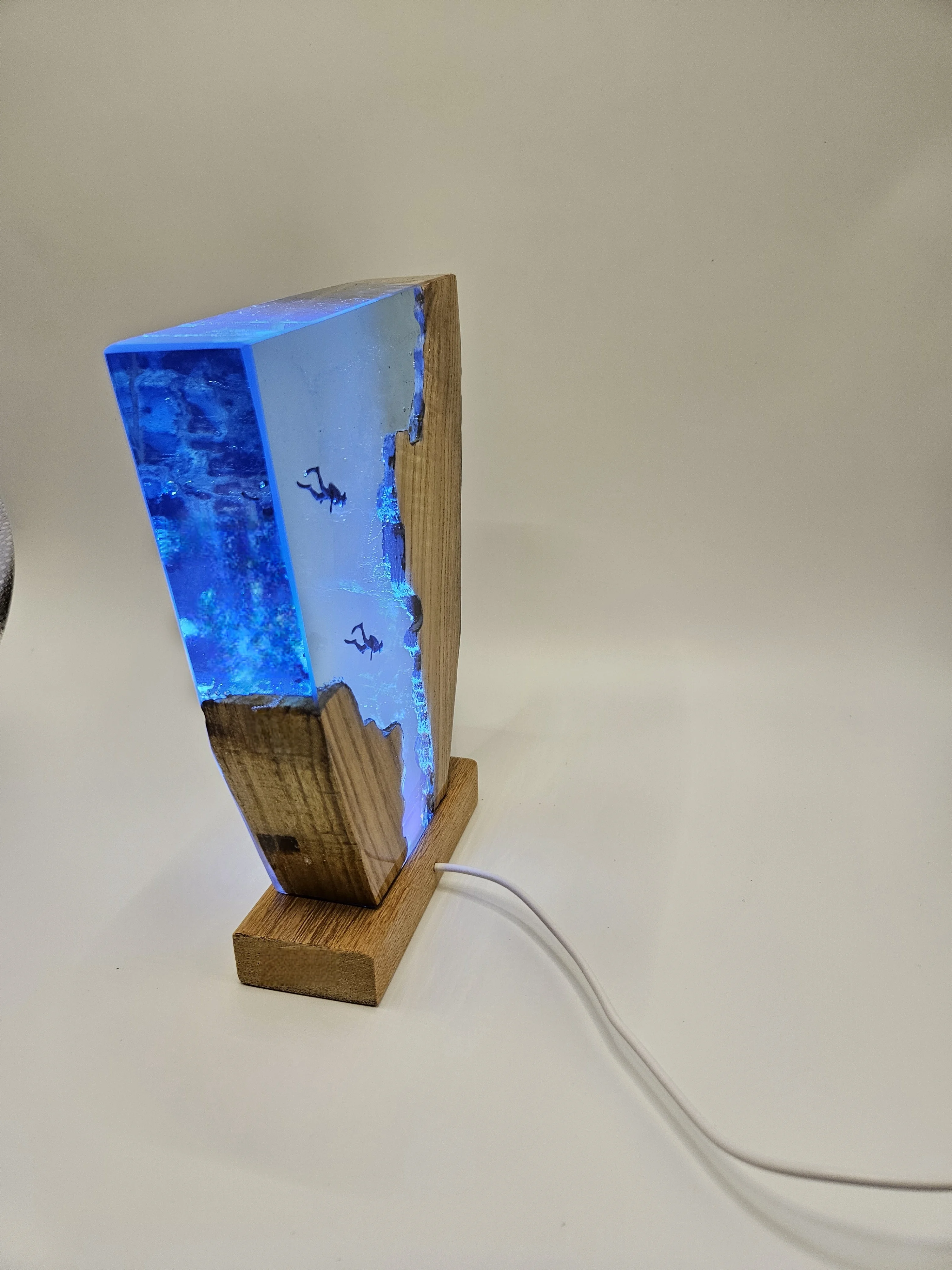 Handmade Epoxy Resin Light Ocean Wind Element Night Light Diver Solid Wood Decorative Light Travel Gift Ornament