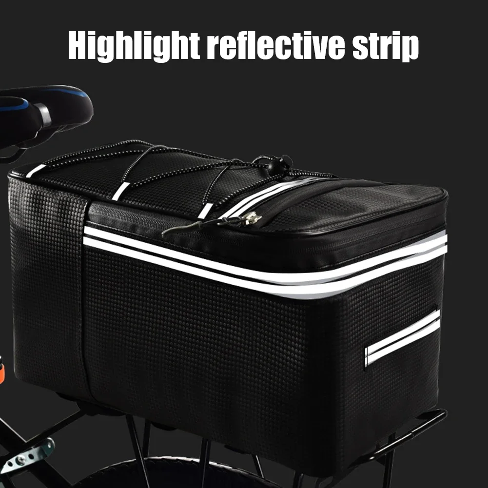 15L Bicycle Shelf Bag Waterproof Bicycle Rear Rack Storage Luggage with Reflective Stripes&Zipper PU Multi Pocket Elastic Strap