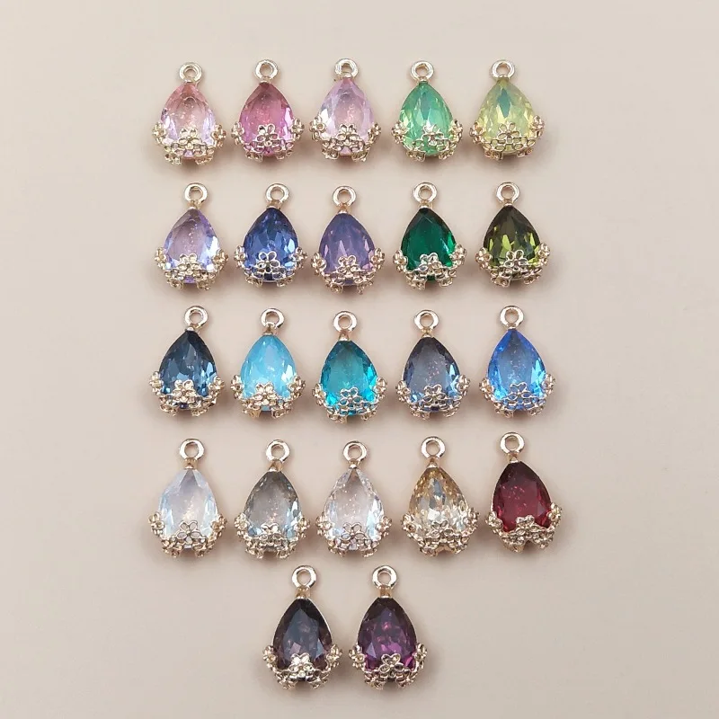 50PCS Water droplet Pendant Plum blossom edging  Month Zirconia Necklace Color Stone Accessories Birthday Gift wholesale