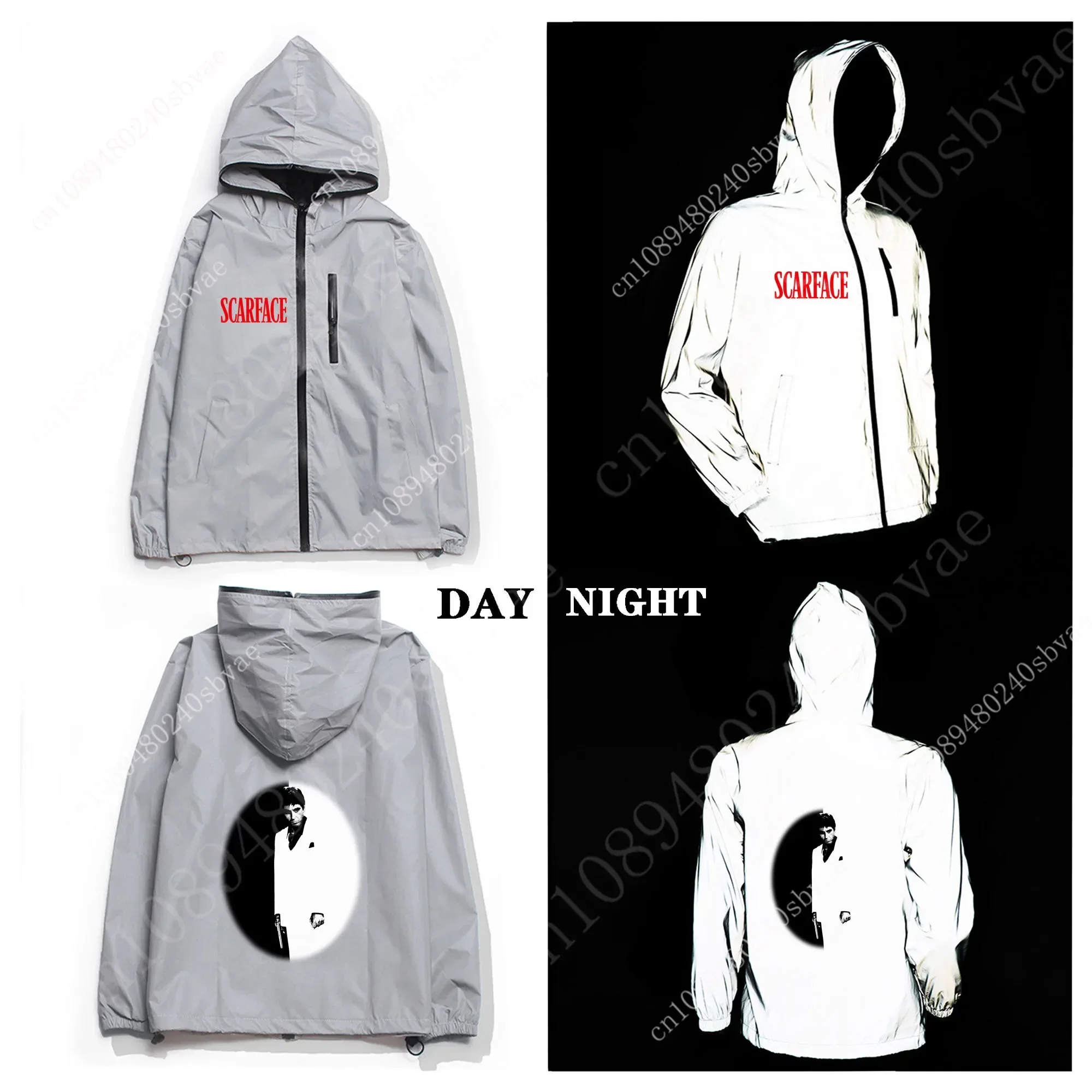 Scarface Reflective Jacket Mens Womens Coat Hooded Windbreaker Runing Pocket Jackets Cycling Hiking Zipper Customized Hoodie