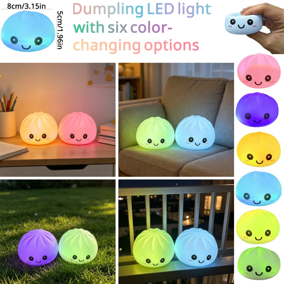 Cute Realistic Dumpling Silicone Night Light, 6 Color Changing Modes, Bedroom Bedside Sleep Light, Children's Gift Ambient Light